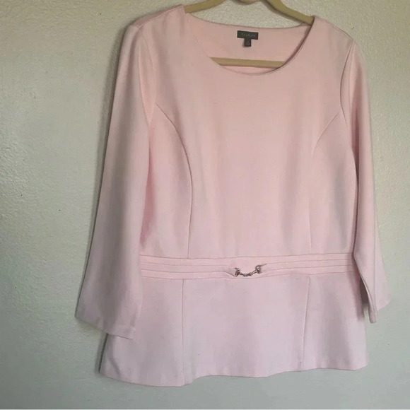 Talbots Pink Peplum Preppy Work Pink Top L Brass Buckle - Picture 2 of 10